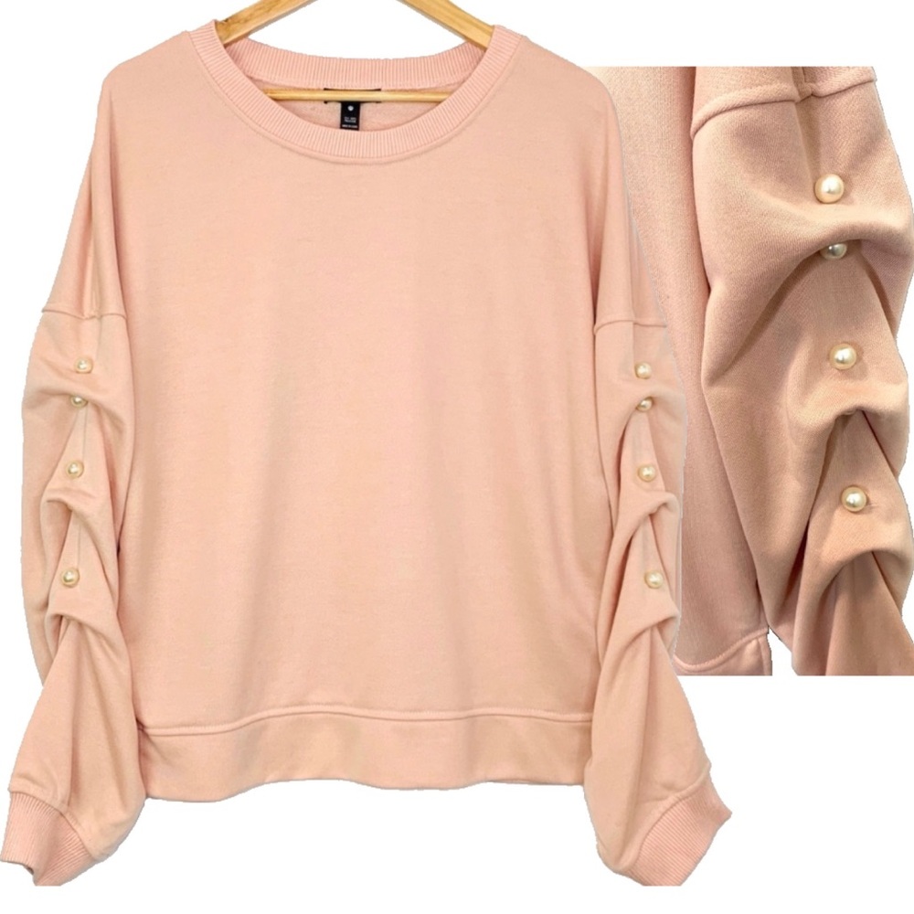 Aqua Faux Pearl Embellished Sweatshirt